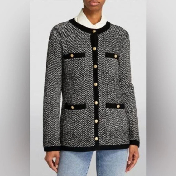 ME+EM Jackets & Blazers - ME+EM Wool Blend Chevron Jacket Black & White Size Medium
